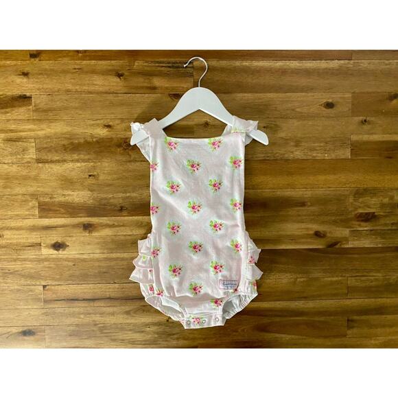 SweetHoney Pink Petal Knit Floral Sleeveless Ruffle Romper One Piece Preppy 4T - Picture 2 of 7